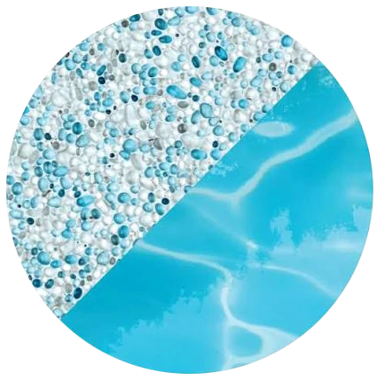 Close-up of a glass bead pool interior finish, showing the smooth reflective surface under water
