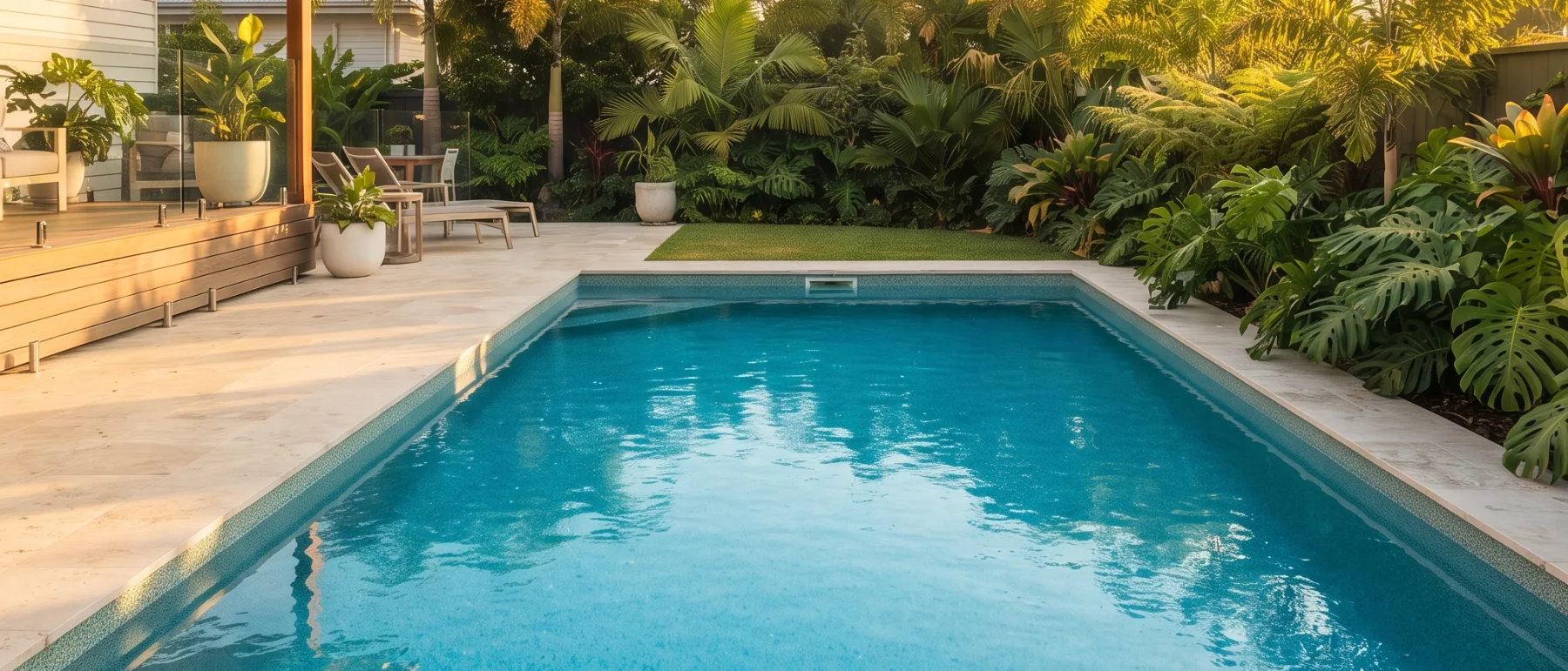Renovated pool and paved surrounds at golden hour on the Gold Coast
